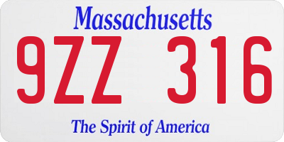 MA license plate 9ZZ316