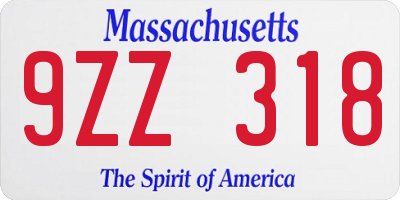 MA license plate 9ZZ318