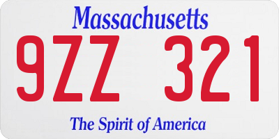 MA license plate 9ZZ321