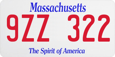 MA license plate 9ZZ322