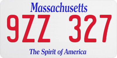 MA license plate 9ZZ327