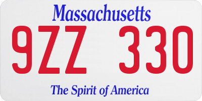 MA license plate 9ZZ330