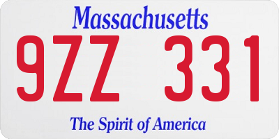 MA license plate 9ZZ331