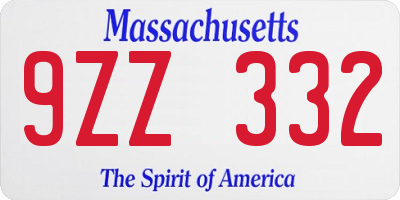 MA license plate 9ZZ332