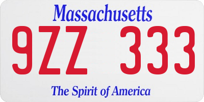 MA license plate 9ZZ333