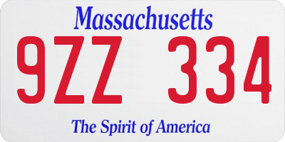 MA license plate 9ZZ334