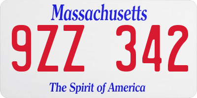 MA license plate 9ZZ342