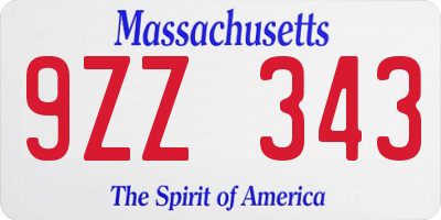 MA license plate 9ZZ343