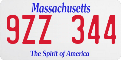 MA license plate 9ZZ344