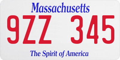 MA license plate 9ZZ345