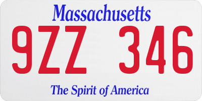 MA license plate 9ZZ346