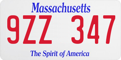 MA license plate 9ZZ347