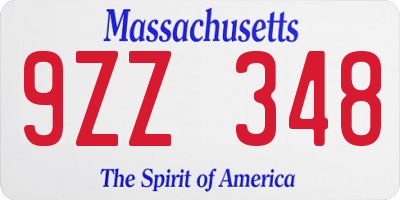 MA license plate 9ZZ348