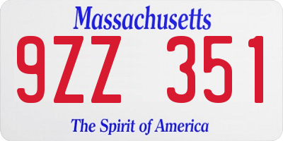 MA license plate 9ZZ351