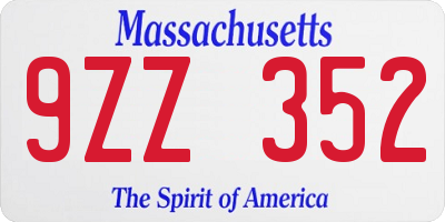 MA license plate 9ZZ352