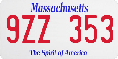 MA license plate 9ZZ353