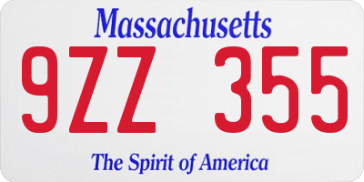 MA license plate 9ZZ355