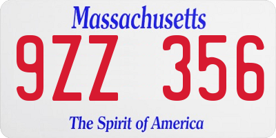 MA license plate 9ZZ356