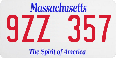 MA license plate 9ZZ357