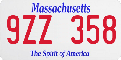 MA license plate 9ZZ358