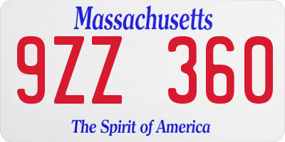 MA license plate 9ZZ360
