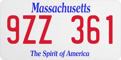 MA license plate 9ZZ361