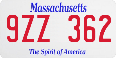 MA license plate 9ZZ362