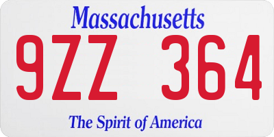 MA license plate 9ZZ364