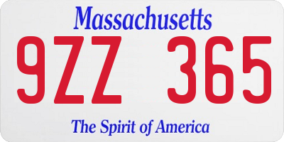 MA license plate 9ZZ365