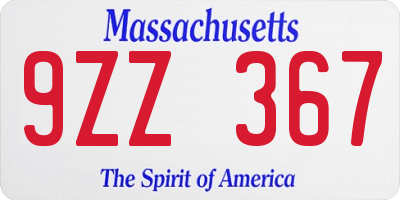 MA license plate 9ZZ367