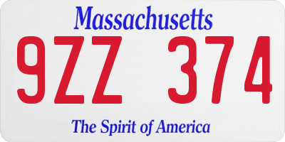 MA license plate 9ZZ374