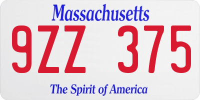 MA license plate 9ZZ375