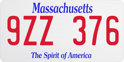 MA license plate 9ZZ376