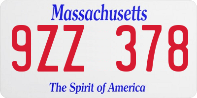 MA license plate 9ZZ378