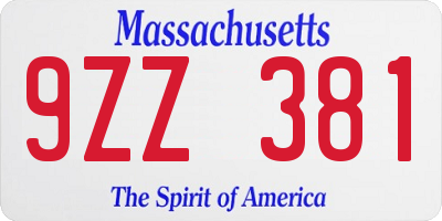 MA license plate 9ZZ381