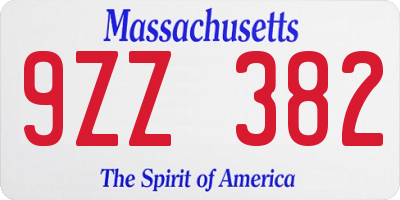 MA license plate 9ZZ382