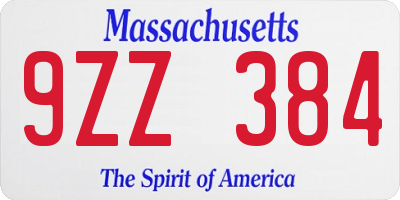 MA license plate 9ZZ384