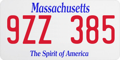 MA license plate 9ZZ385