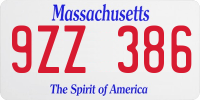 MA license plate 9ZZ386