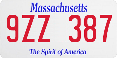 MA license plate 9ZZ387