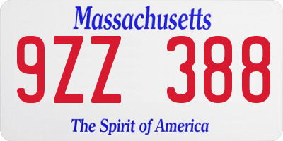 MA license plate 9ZZ388