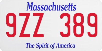 MA license plate 9ZZ389