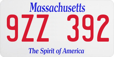 MA license plate 9ZZ392