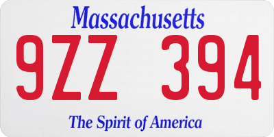 MA license plate 9ZZ394