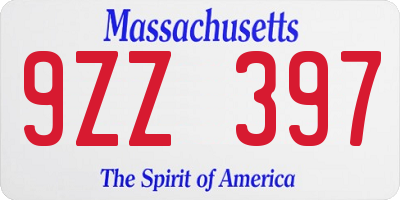 MA license plate 9ZZ397