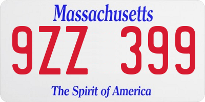 MA license plate 9ZZ399