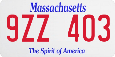 MA license plate 9ZZ403