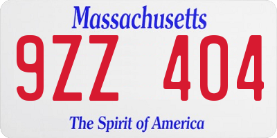 MA license plate 9ZZ404