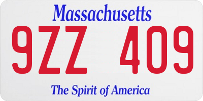 MA license plate 9ZZ409