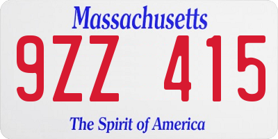 MA license plate 9ZZ415